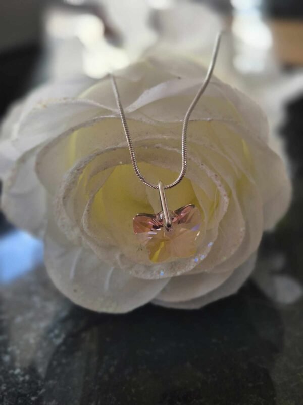 Sliver Chain & Swarovski Charm In Pale Pink